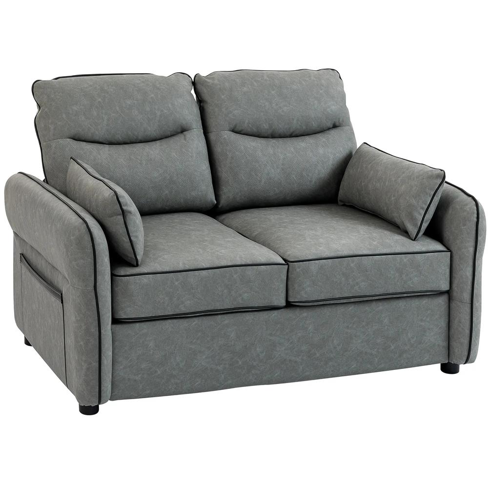 HOMCOM 2 Seater Sofa, Faux Leather Loveseat - Grey Additional View 11