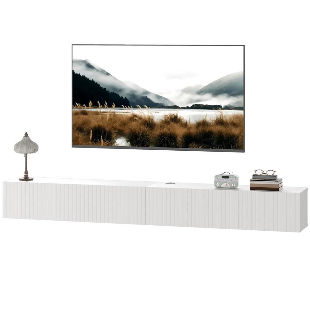 HOMCOM 80cm Floating TV Stand, Wall Mount TV Unit with Cable Management Hole, Fits up to 72" TV, White Additional View 11