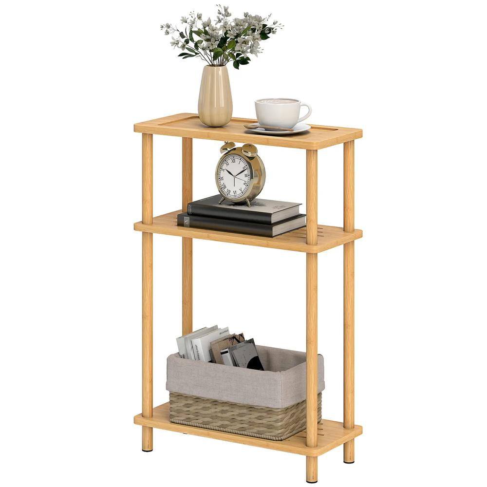 HOMCOM Bamboo Side Table, 3-Tier Slim End Table, Nordic Style, for Living Room, Bedroom, Office, Tool-Free Assembly, Natural Wood Finish Additional View 11