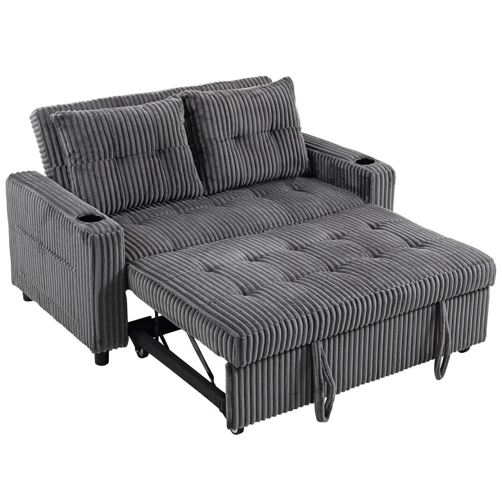 HOMCOM 2 Seater Click Clack Sofa Bed with Pull Out Design, Corduroy Upholstery Additional View 22