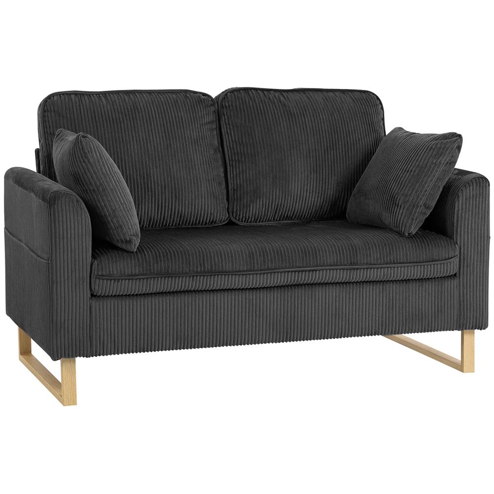 HOMCOM 2 Seater Sofa, 140 cm Loveseat Sofa with Spring Cushions, Metal Legs, 2 Pillows, Dark Grey Additional View 11