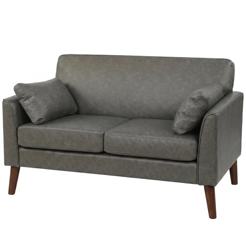 HOMCOM 2 Seater Sofa, 132 cm Modern Small Sofa with Solid Wood Legs and 2 Pillows for Small Space, Grey Additional View 14