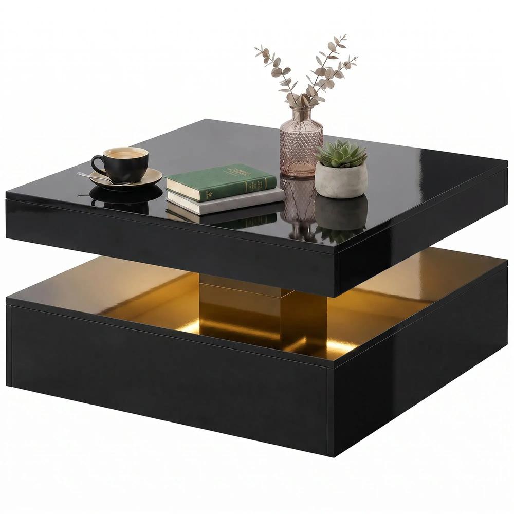 HOMCOM LED Coffee Table with Storage, 2-Tier Modern Centre Table with Open Shelf and Remote for Living Room Additional View 30