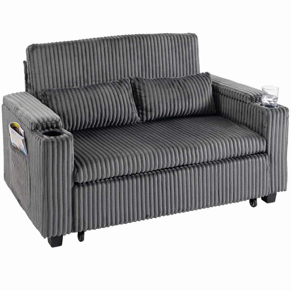 HOMCOM 2 Seater Sofa Bed, Pull Out Sleeper Sofa w/ Adjustable Backrest, Storage Armrests, Cup Holders, Side Pockets Additional View 30
