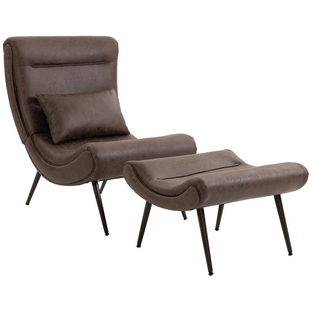HOMCOM Modern Accent Chair with Footstool, Upholstered Lounge Chair with 64cm Wide Seat, Lumbar Pillow, Trapezoidal Backrest Additional View 15