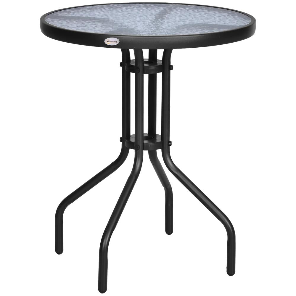 Outsunny Bistro Coffee Table Outdoor Tempered Glass Top Table Garden Round Dining Table - 60cm Diameter Additional View 10