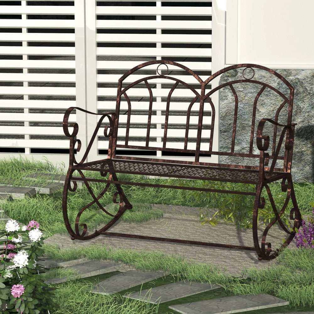 Outdoor Iron Rocking Chair-Bronze Red 11
