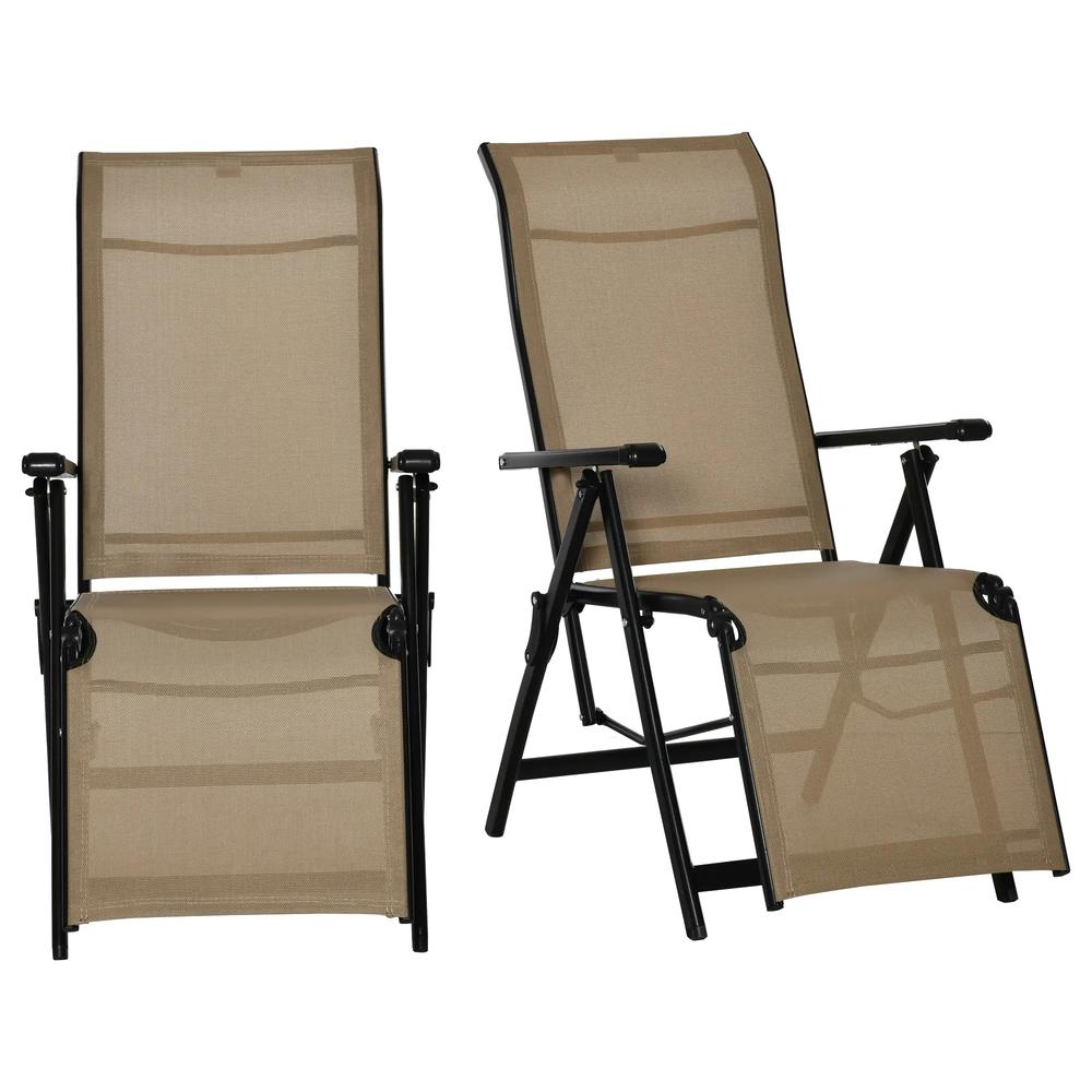 Outdoor Set of 2 Outdoor Sun Lounger 10-Position Adjustable Texteline Folding Reclining Chairs with Footrest for Patio Garden, Beige 12