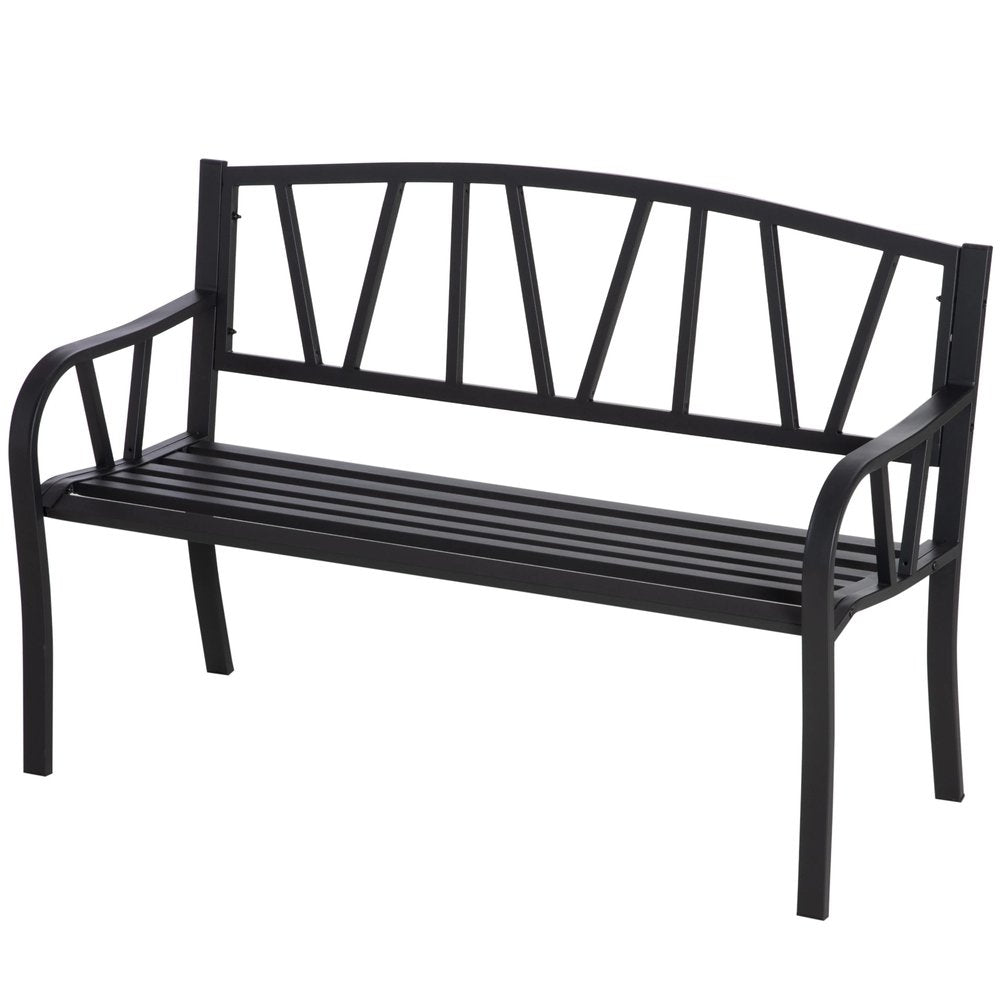 Outsunny 2-Seater Garden Bench Metal Loveseat w/ Decorative Backrest Ergonomic Armrest 10