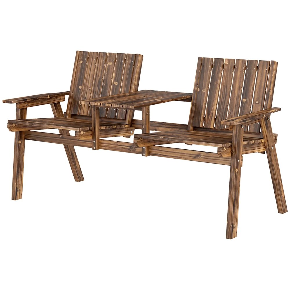 Outsunny 2-Seater Garden Loveseat with Table and Parasol Hole for Porch, Patio 21