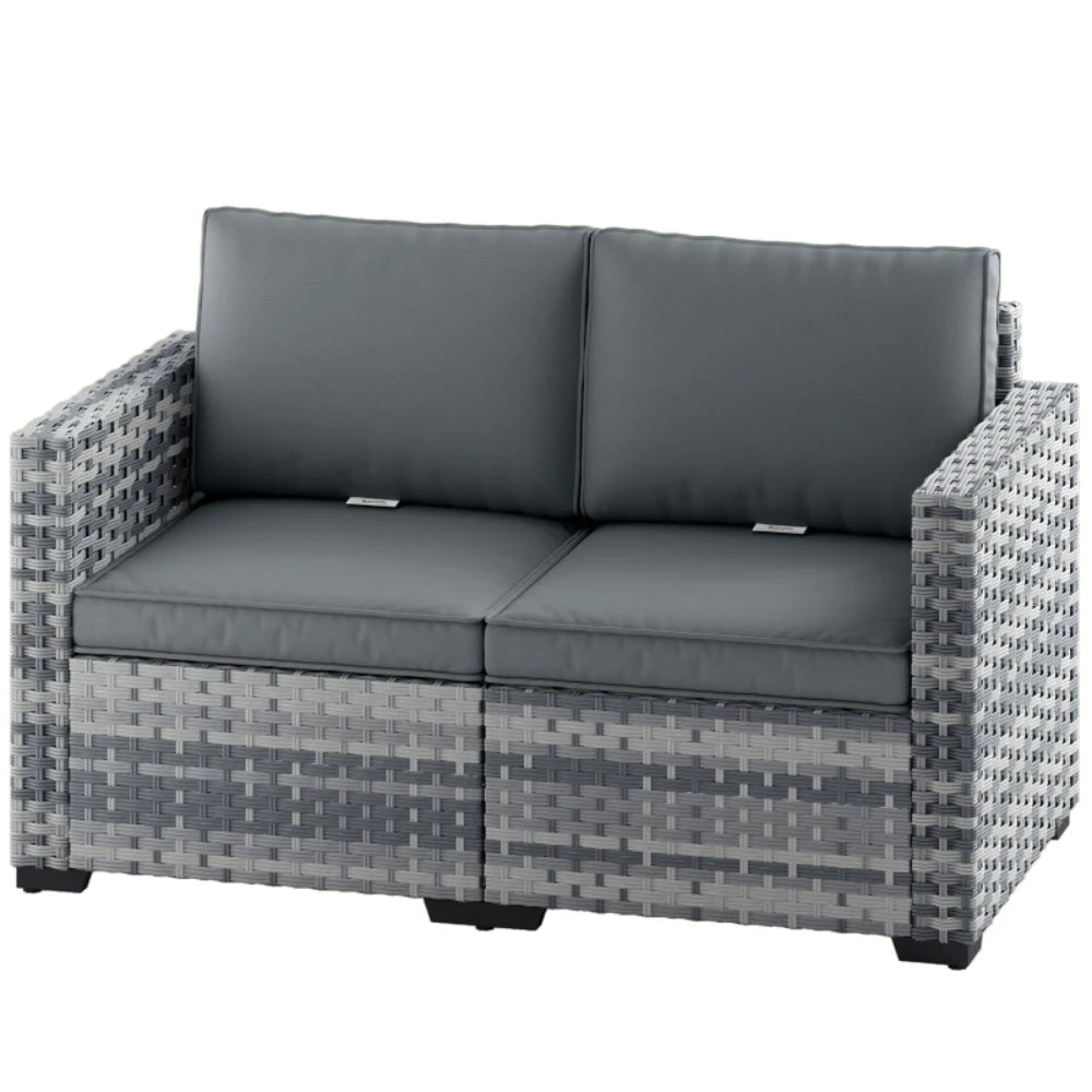 Outsunny 2 Seater Rattan Sofa, Outdoor Garden Sofa with Deep Seat, Cushions, Wide Armrests for Patio, Balcony, Porch