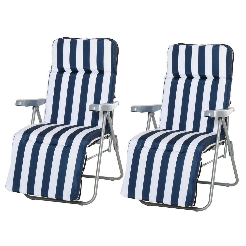 Outsunny 2Pc Folding Sun Loungers Set-Blue/White 12