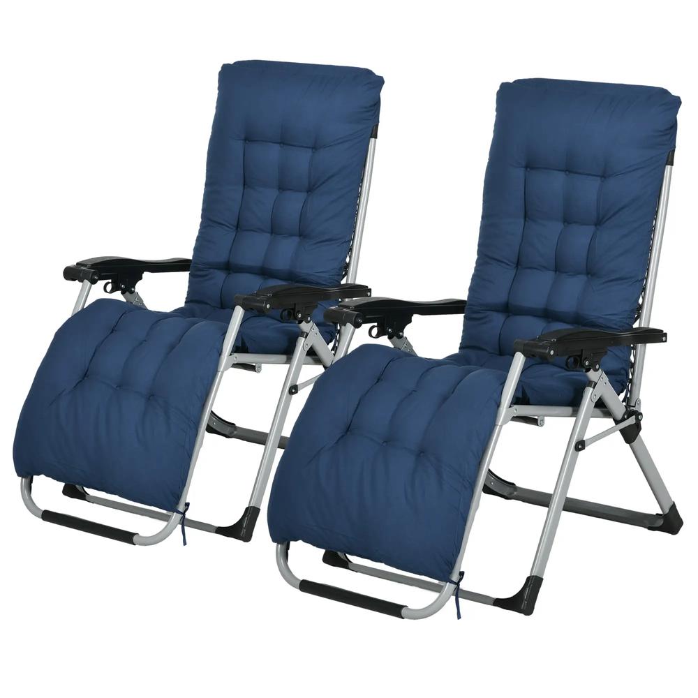 Outsunny 2pc Reclining Zero Gravity Sun Loungers ,Folding Chaise Lounge Chair with Cushions 36