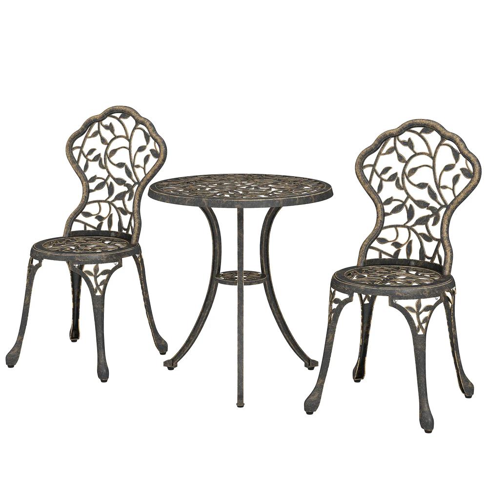 Outsunny 3 Pcs Aluminium Bistro Set Garden Furniture Dining Table Chairs Outdoor Seat Patio Seater Brown 10