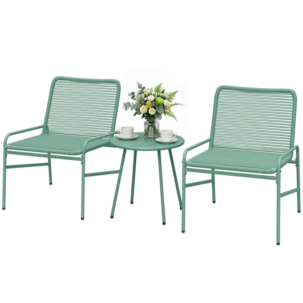 Outsunny 3 Piece Rattan Bistro Set, Outdoor Garden Furniture Set with 2 Chairs, Round Coffee Table for Patio, Balcony