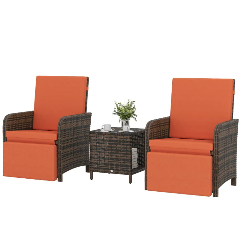Outsunny 3 Pieces Rattan Bistro Set Balcony Furniture with Cushions, Storage Function