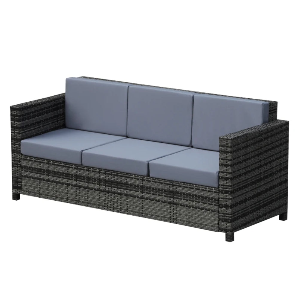 Outsunny 3 Seater All Weather Outdoor Sofa, Garden Rattan Sofa with Cushions and Mental Frame, Grey