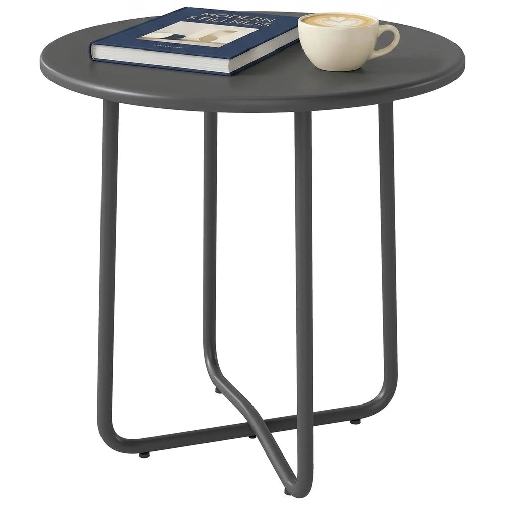 Outsunny 48 cm Round Garden Side Table, Small Metal Outdoor Garden Table with Rolled Edge 21