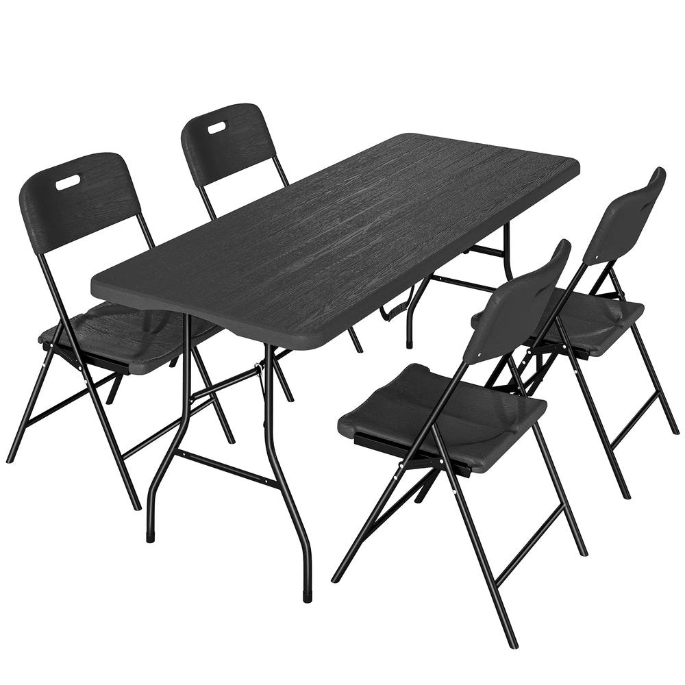 Outsunny 5 Piece 6ft Foldable Table and Chairs, Portable Picnic Table Set with 4 Chairs, Waterproof Top and Steel Frame, Black 10