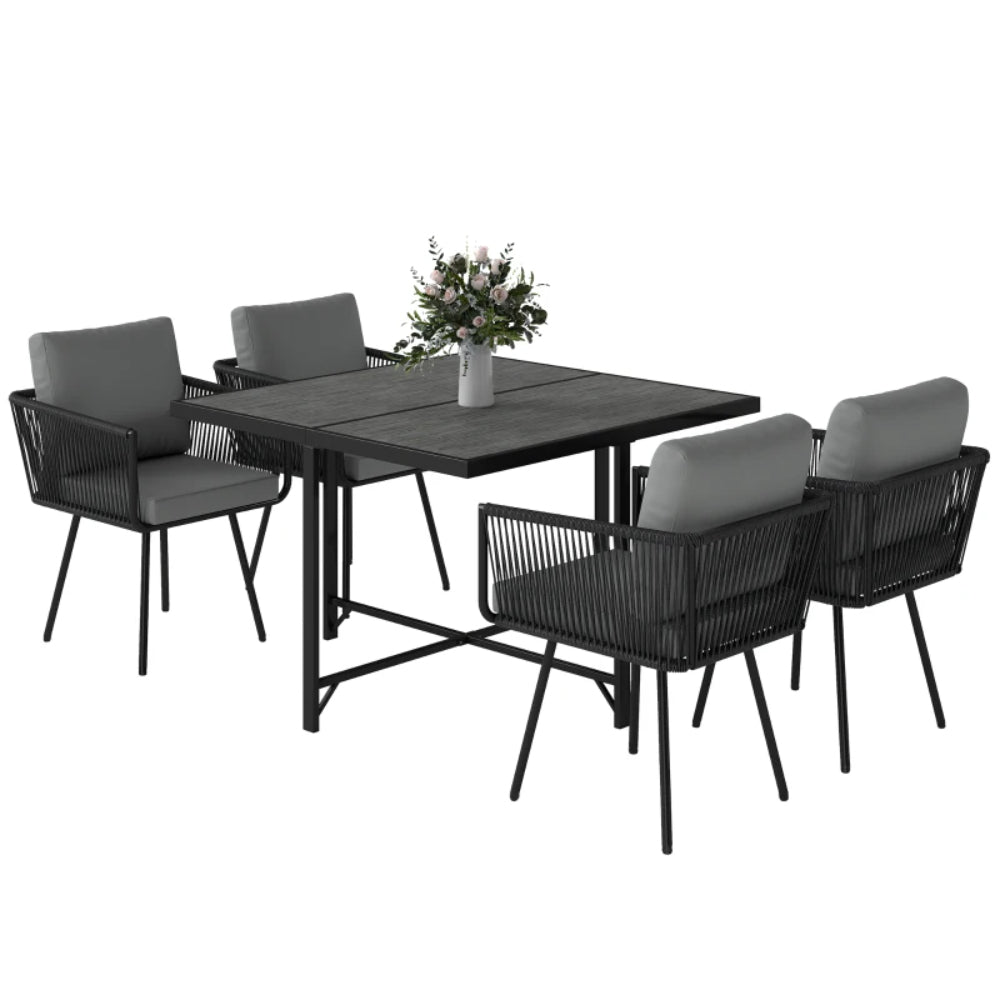 Outsunny 5 Piece Garden Furniture Set, Garden Dining Set with Wood-Plastic Table and 4 Armchairs, Light Grey