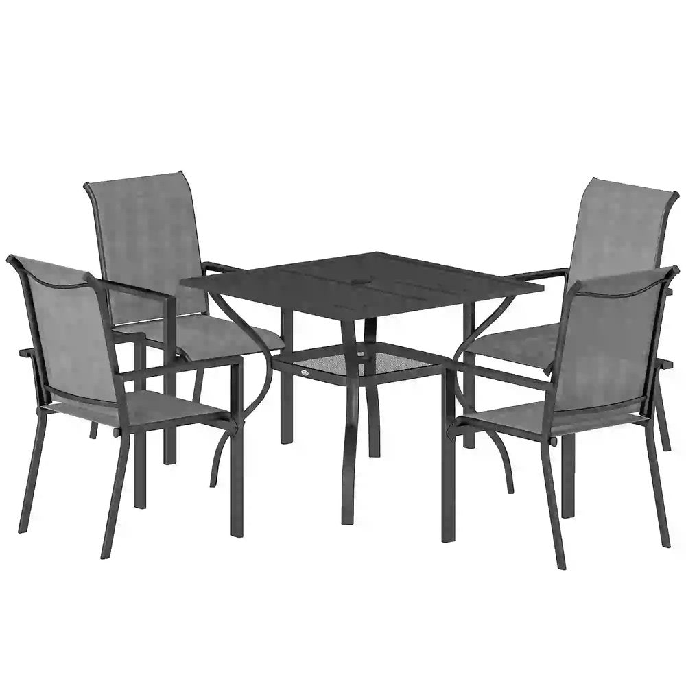 Outsunny 5 Pieces Outdoor Dining Set for 4, Garden Table and Stackable Chairs with Breathable Mesh Seat 21