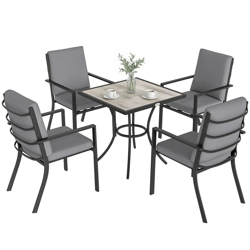 Outsunny 5 Pieces Outdoor Dining Set with Thick Cushions, Garden Dining Set for 4 with Stackable Chairs, Grey 10