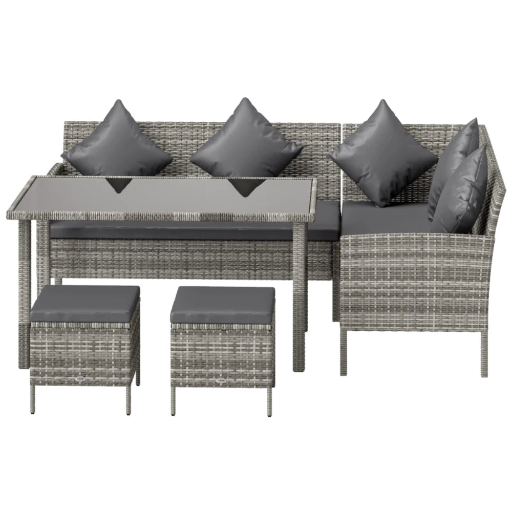 Outsunny 6-Seater Rattan Dining Set Sofa Table Footstool Outdoor w/ Cushion Garden Furniture