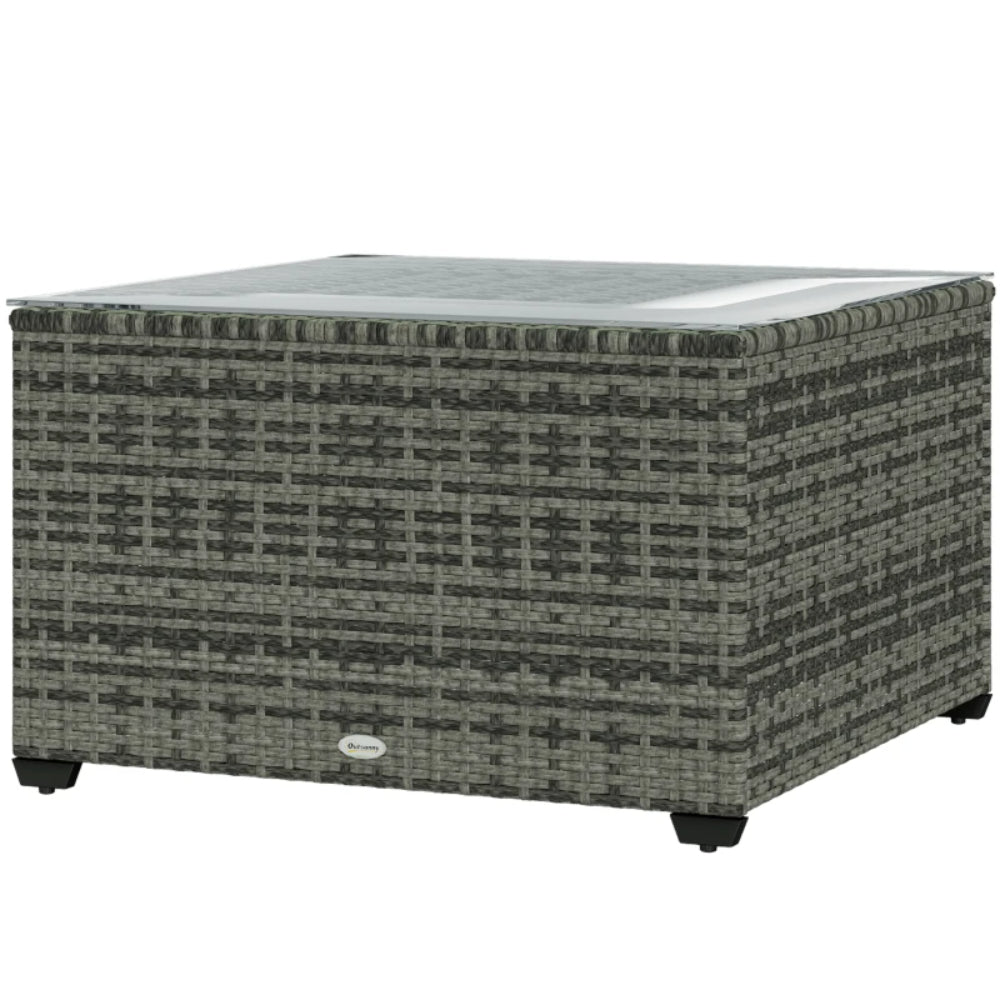 Outsunny 62 x 62cm Glass-Top Rattan Side Table