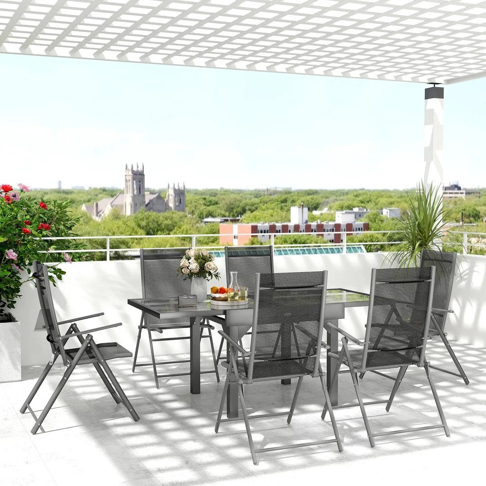 Outsunny 7 Piece Outdoor Dining Set with Extendable Table and 6 Folding Chairs for Patio, Balcony, Deck, Grey 9