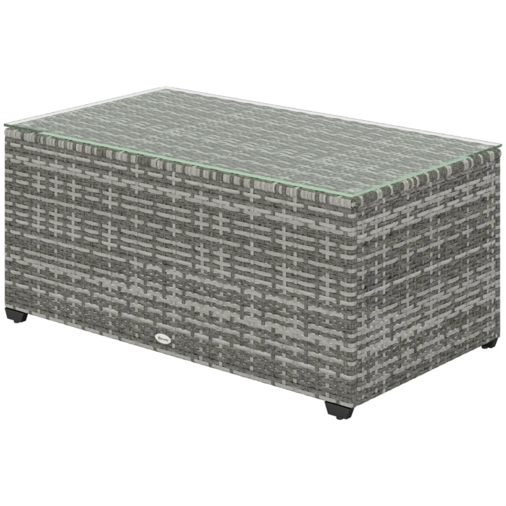 Outsunny 90 x 50cm Glass-Top Rattan Side Table