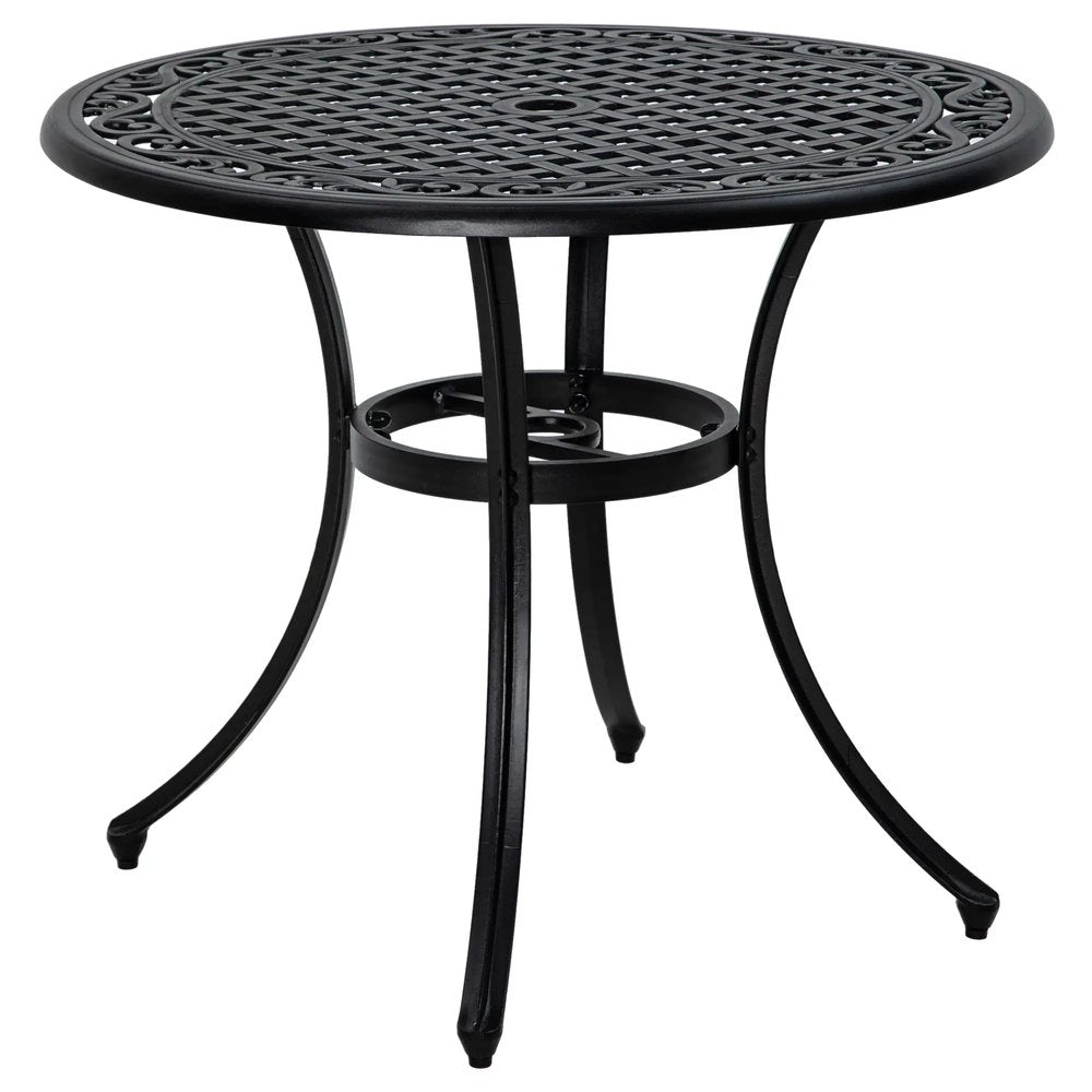 Outsunny Φ90cm Four-Seated Round Aluminium Garden Table, with Parasol Hole 10