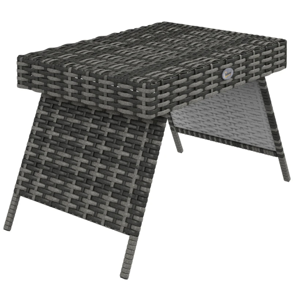 Outsunny Foldable Outdoor Side Table, Rattan Garden Coffee Table with Steel Frame, Space Saving Bistro Garden Furniture for Patio, Balcony, 60 x 41 x 41 cm