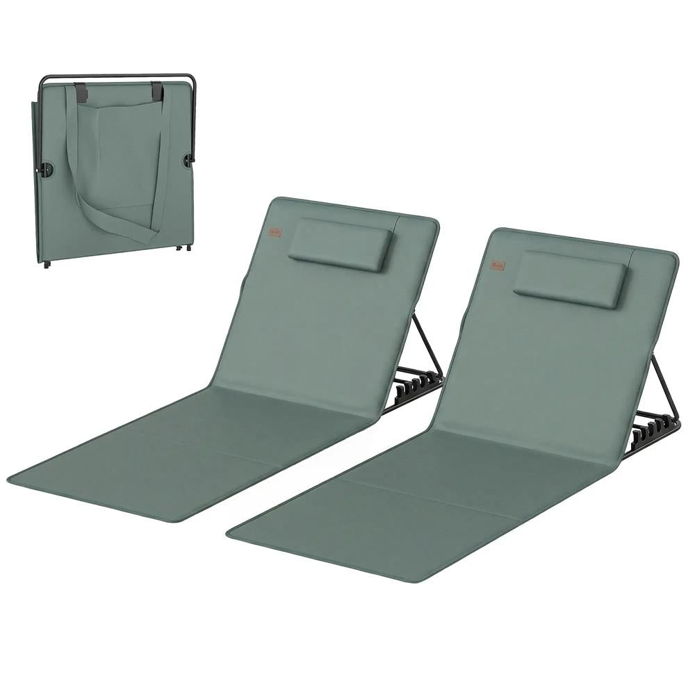 Outsunny Foldable Sun Loungers Set of 2, Portable Folding Beach Lounger with 4-level Adjustable Backrest, Grey 10