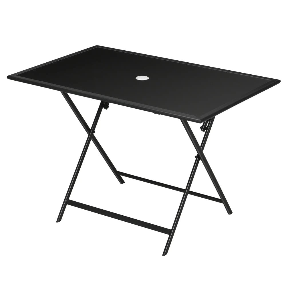 Outsunny Folding Outdoor Dining Table for 6, Rectangle Garden Table Tempered Glass Top with Parasol Hole for Patio, Balcony, Terrace, 110 x 70 x 70 cm, Black 10