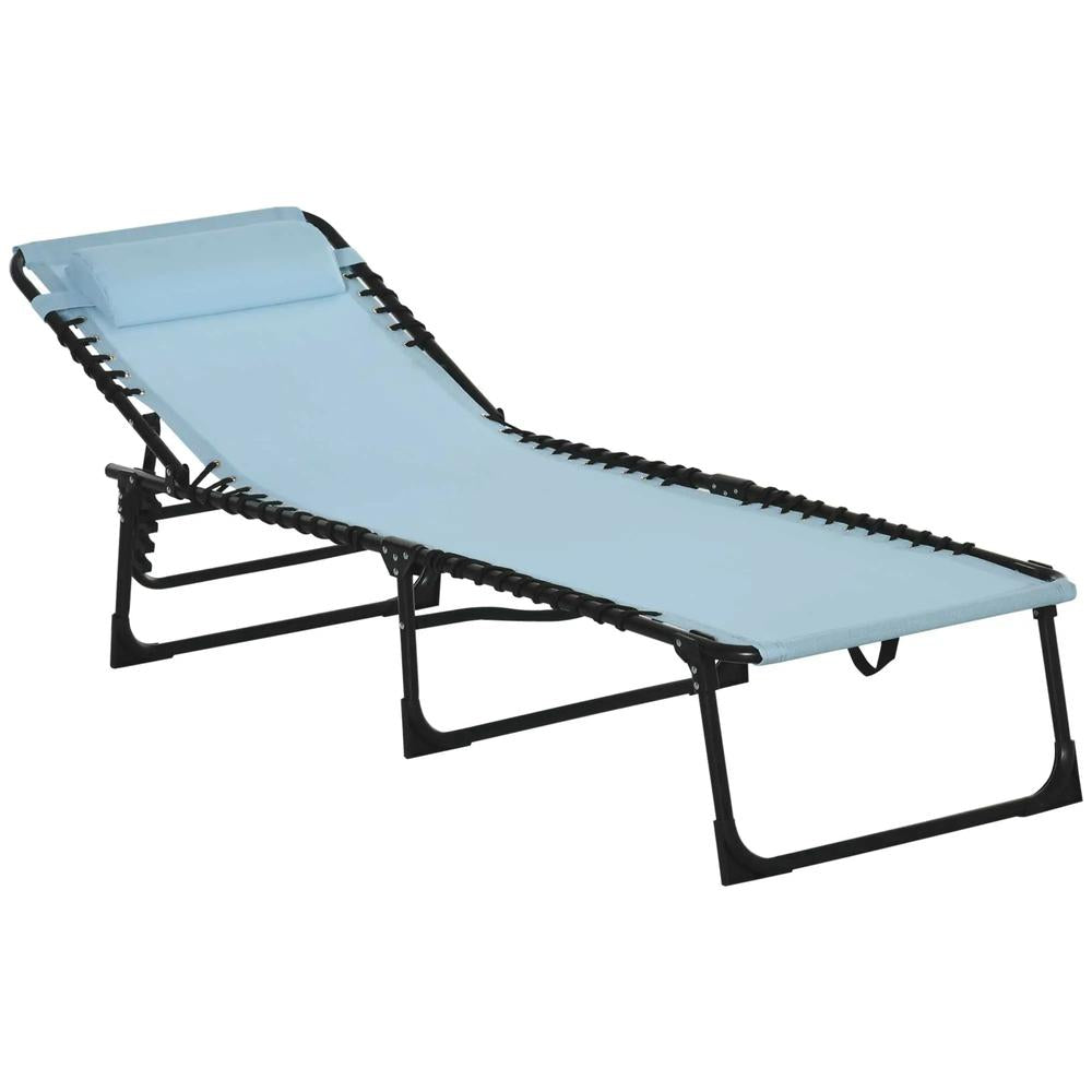 Outsunny Folding Sun Lounger Beach Chaise Chair Garden Cot Camping Recliner with 4 Position Adjustable, Baby Blue 10