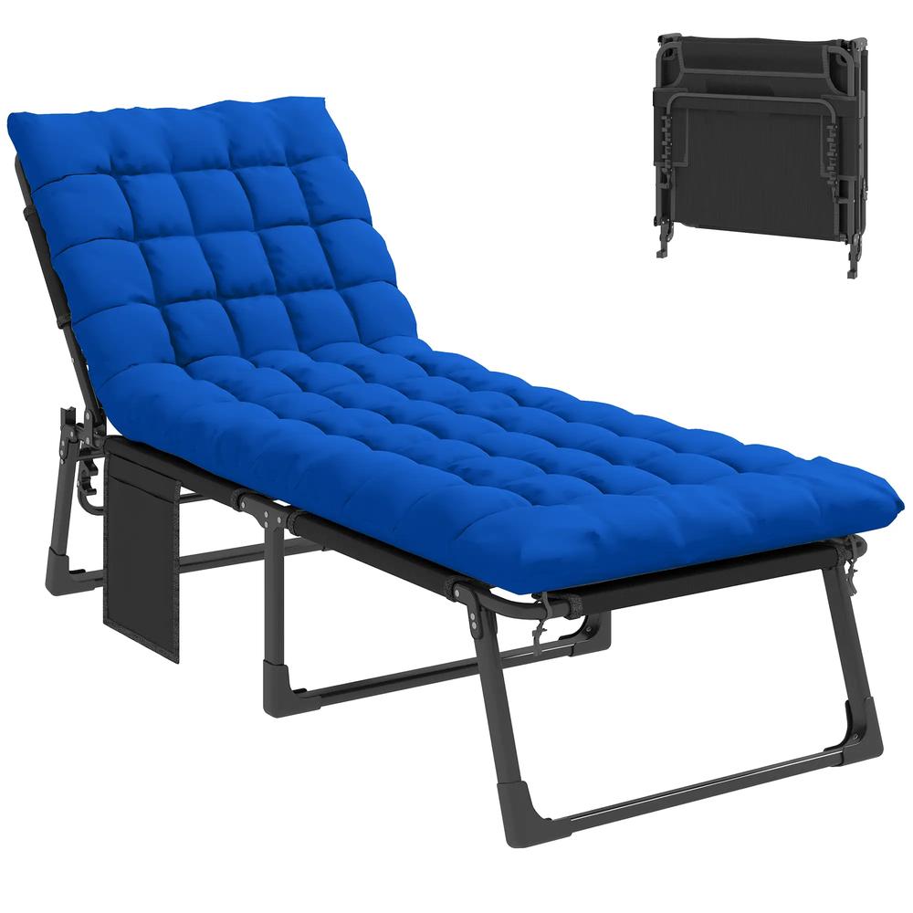 Outsunny Folding Sun Lounger for Garden, 5-Position Oversized Camping Bed Recliner with Cushions 21