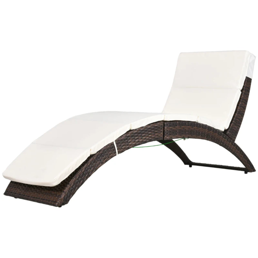 Outsunny Folding Sun Lounger, PE Rattan Garden Lounger Chair with Soft Padded Cushion, Ergonomic Curved Design Sun Bed for Balcony, Garden, Brown