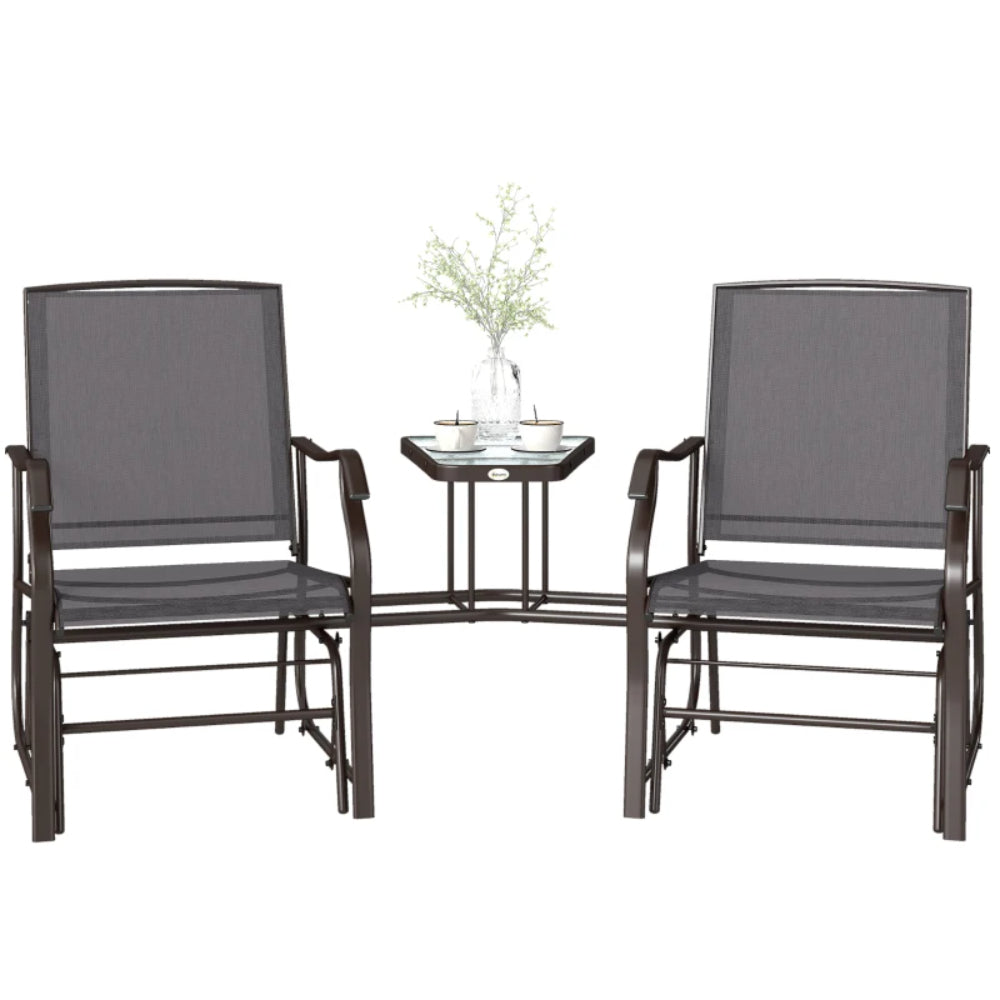 Outsunny Gliding Jack and Jill Seat, with Glass-Top Table