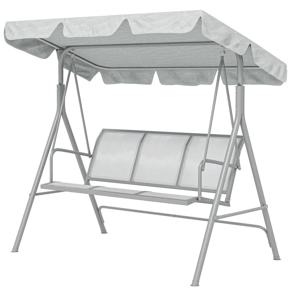 Outsunny Metal Garden Swing Chair, 3-Seater Swing Seat, Patio Hammock Bench Canopy Lounger, Light Grey 11