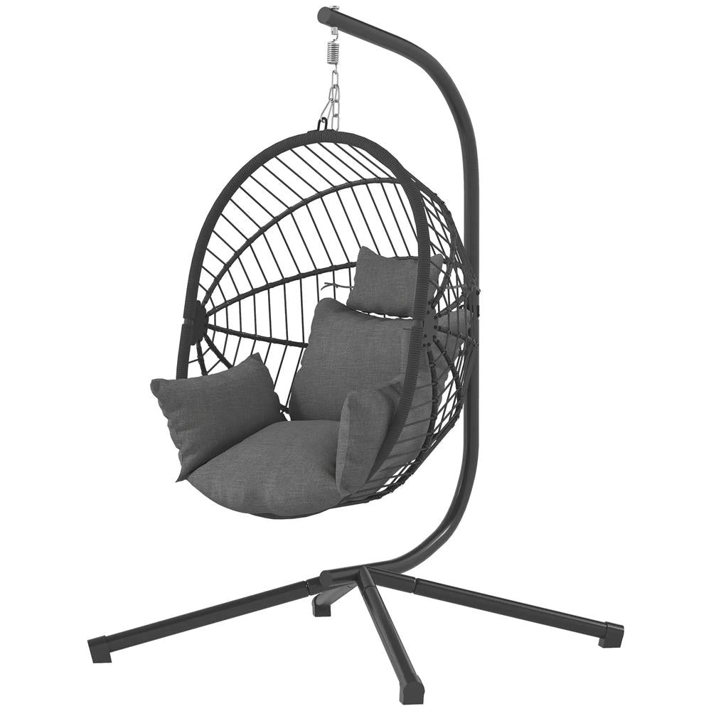 Outsunny Metal Stand Hanging Egg Chair, with Full Body Padded Seat - Grey 10