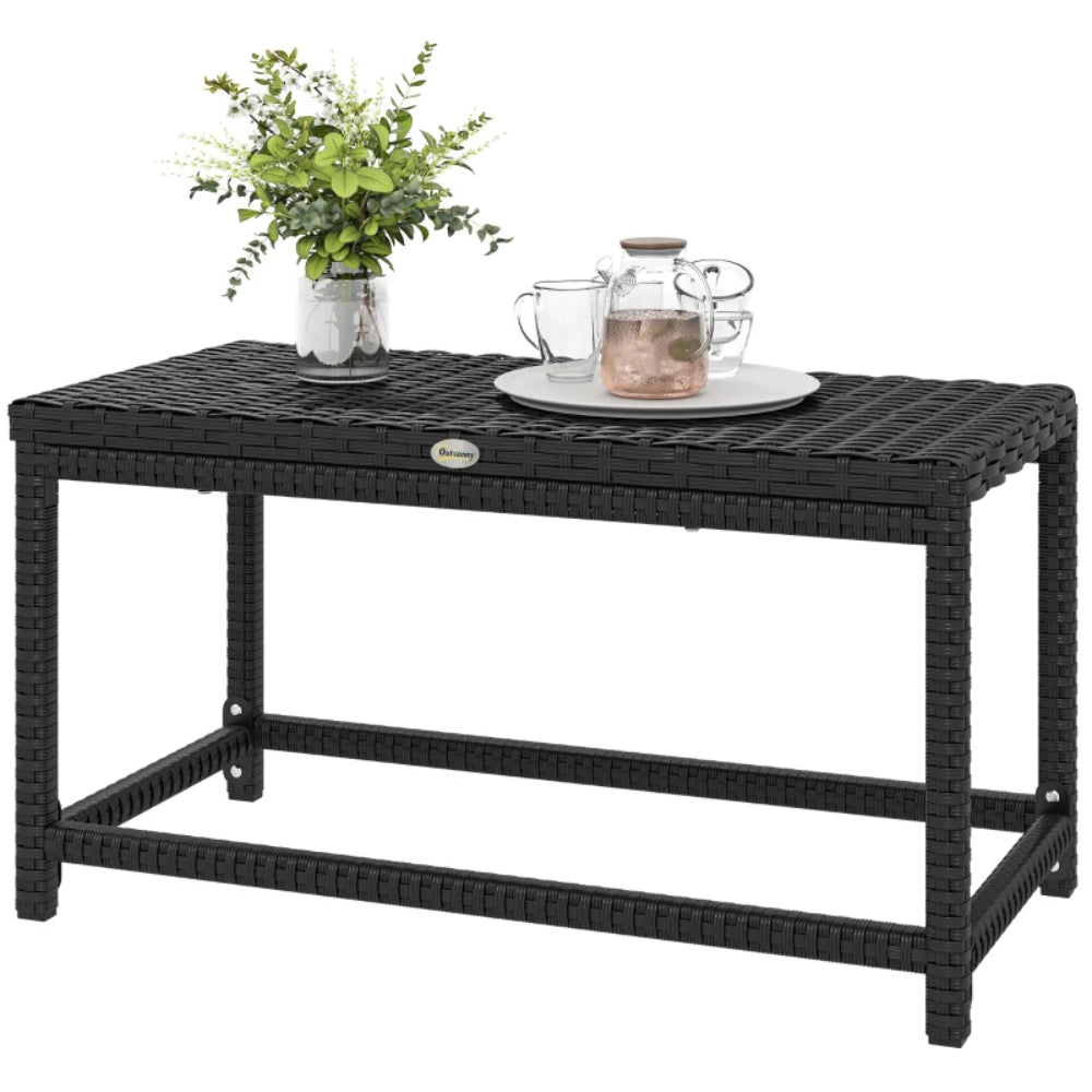 Outsunny Outdoor Coffee Table Side Table with Rectangular Frame for Patio, Balcony, Black