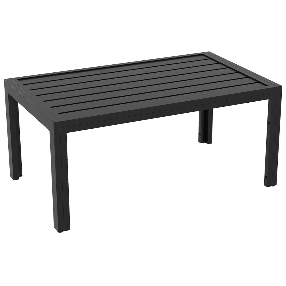 Outsunny Outdoor Side Table, Rectangular Patio Coffee Side Table with Steel Frame and Slat Tabletop for Garden, Balcony, Black 10