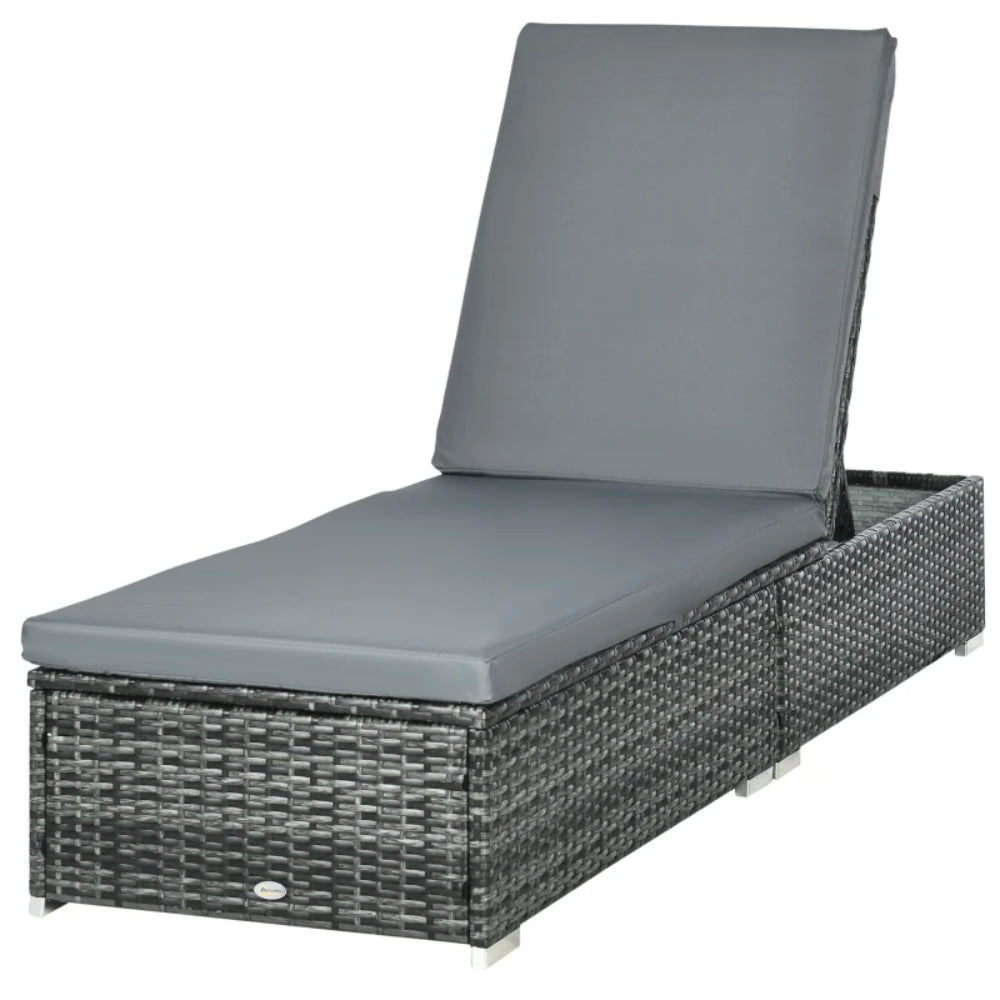 Outsunny PE Rattan Sun Lounger, Five-Position Adjustable Recliner Lounger Chair with Soft Padded Cushion for Patio, Mixed Grey