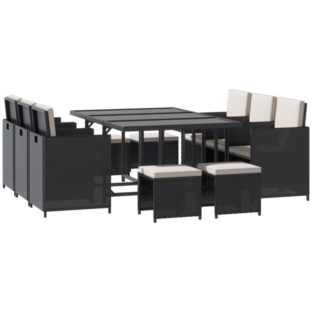 Outsunny Rattan Dining Set Garden Furniture Patio set 11 PC with Cushion Black /Milk White