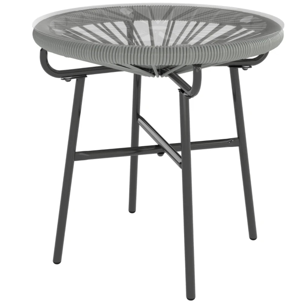 Outsunny Rattan Side Table, Round Outdoor Coffee Table, with Round PE Rattan and Tempered Glass Tabletop for Patio, Garden, Balcony