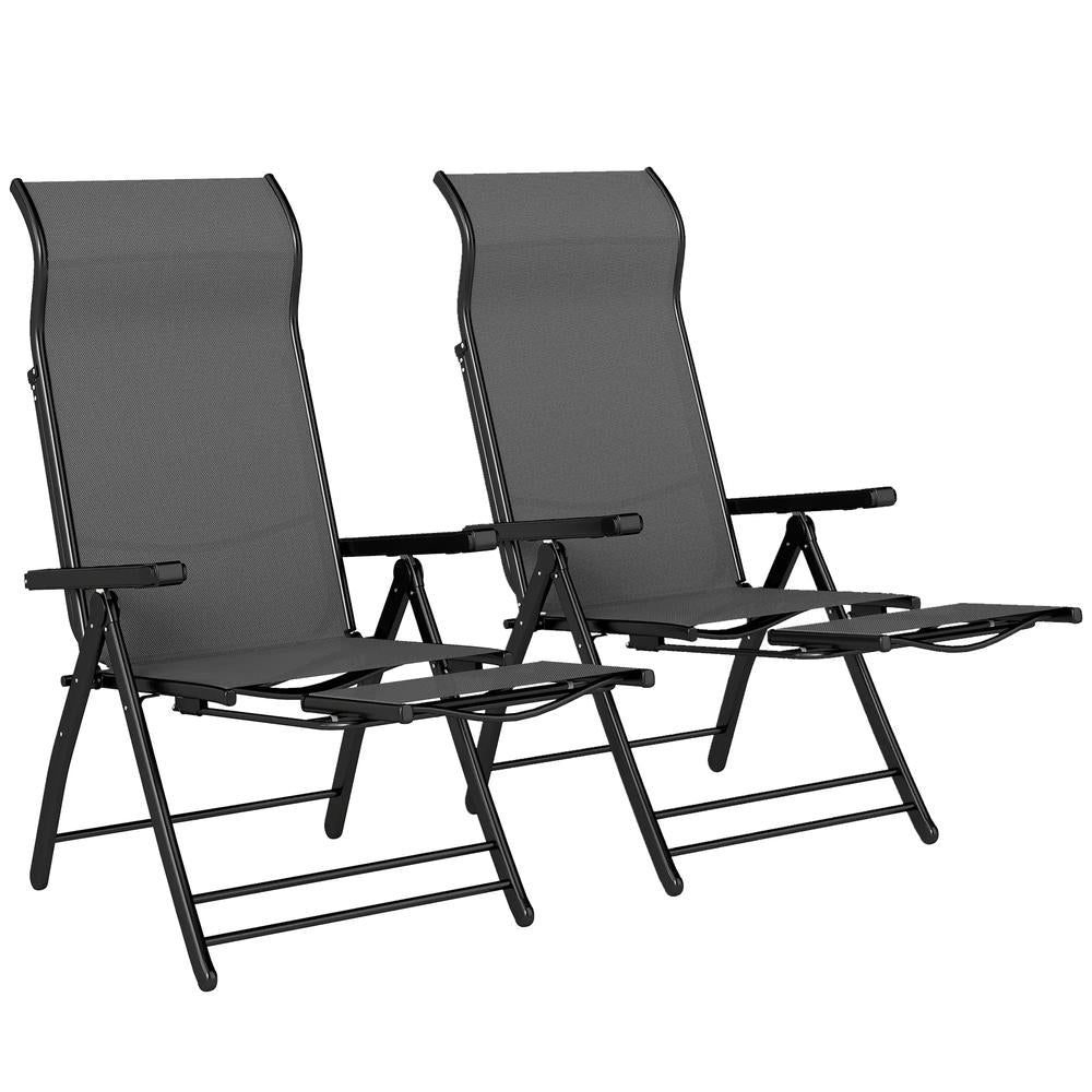 Outsunny Reclining Garden Chairs Set of 2 with High Back, Retractable Footrest, Dark Grey 10