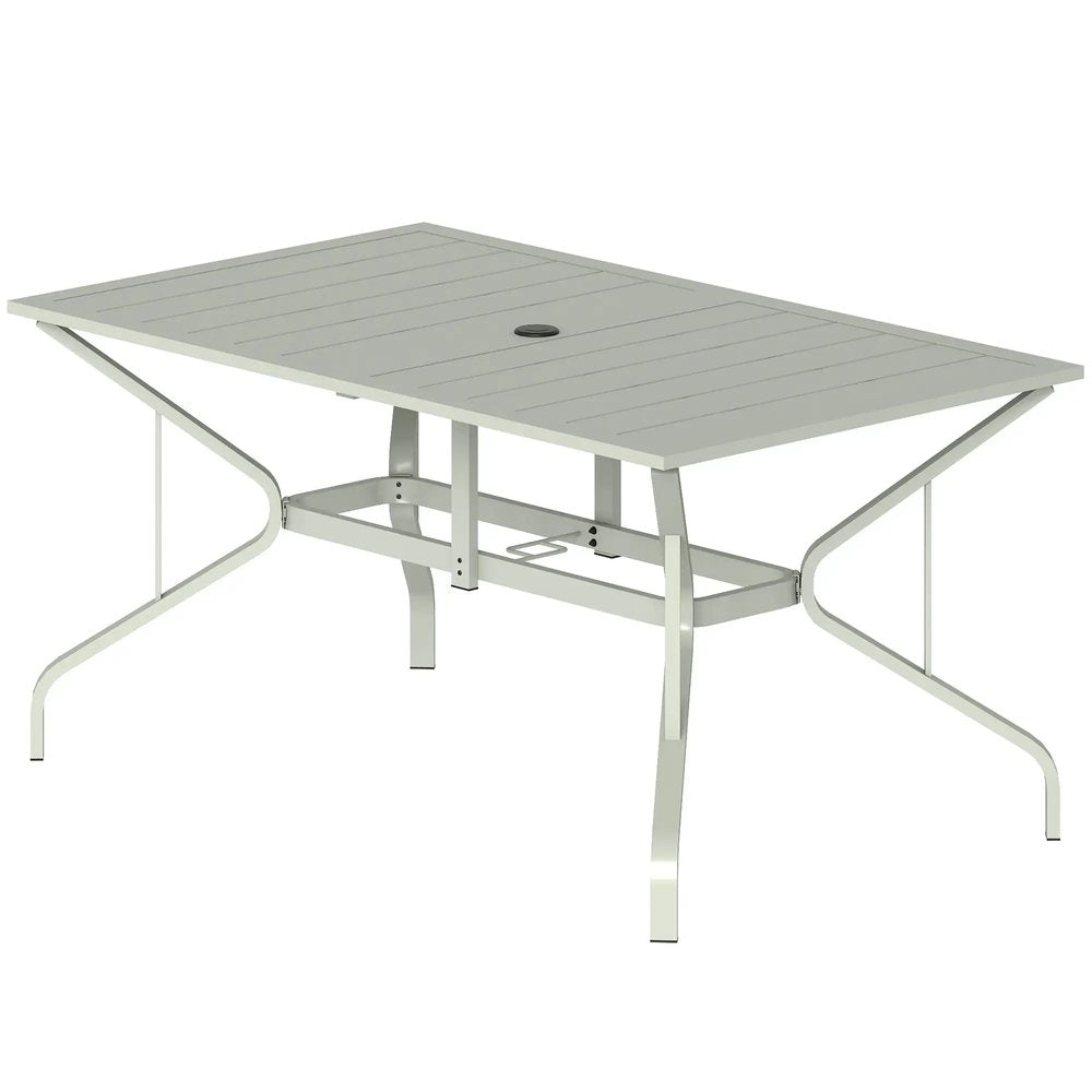 Outsunny Rectangle Garden Table with Parasol Hole, Outdoor Dining Table for 6, Patio Table for Balcony, 150cm x 90cm, Light Grey 10
