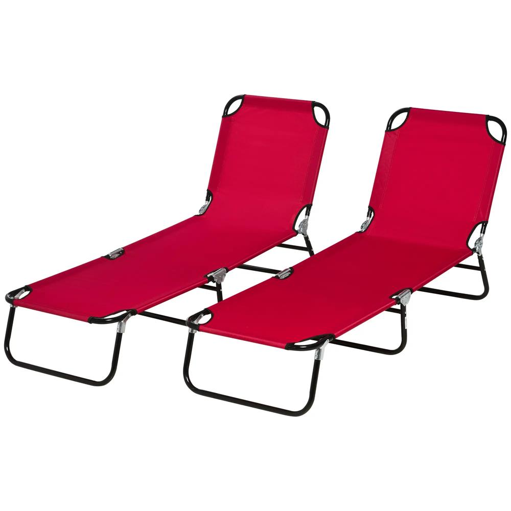 Outsunny Set of Two Folding Sun Loungers - Red 10