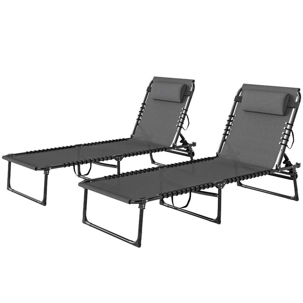 Outsunny Set of Two Folding Sun Loungers, with Four-Position Backs 32