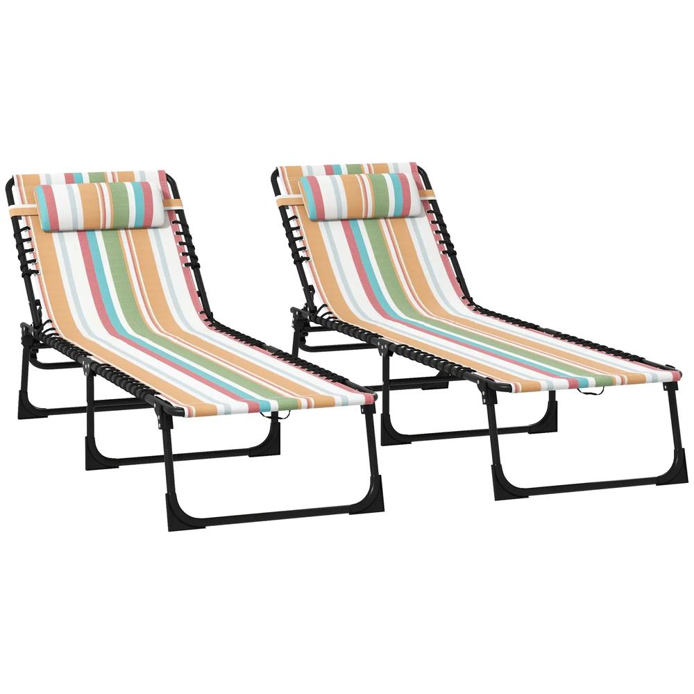 Outsunny Set of Two Folding Sun Loungers, with Four-Position Backs - Multicoloured 10
